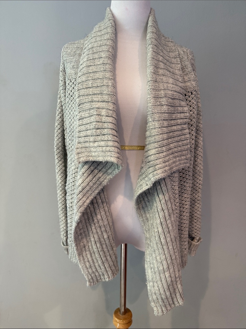 LOFT Heather Light Gray Draped Open-Front Cardigan